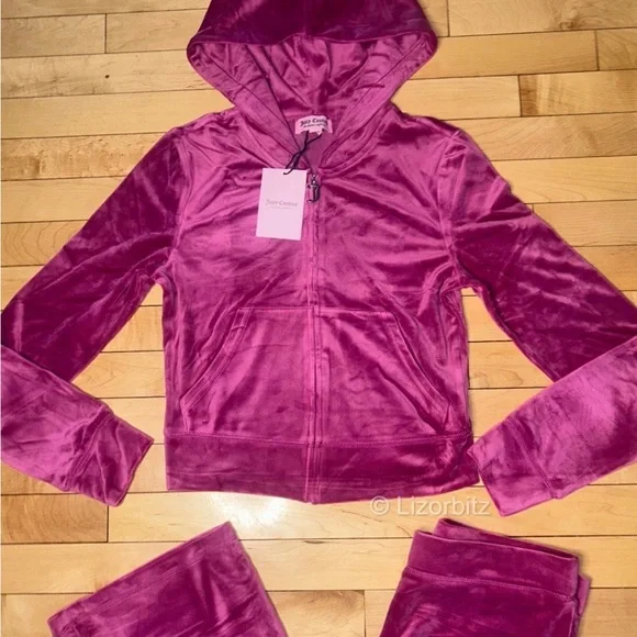 NEW! NWT JUICY COUTURE Velour OG Bling Tracksuit Set in Fuchsia Pink Size Medium - Picture 3 of 5